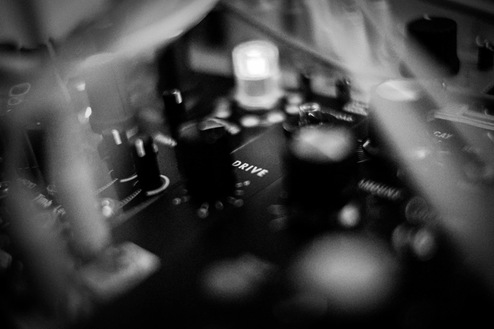 Analog synthesizer knobs and patch cables